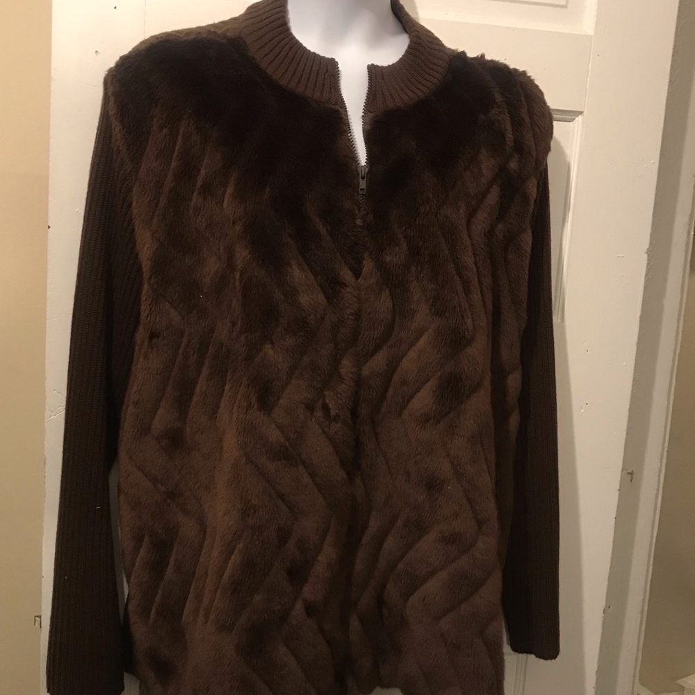 Plus size Faux fur cardigan jacket - 3x
